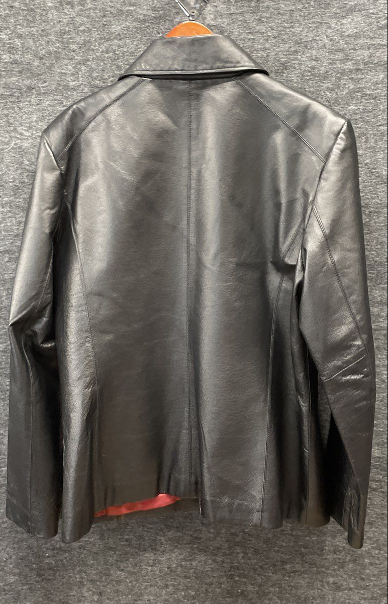 Vintage Y2K Worthington Women's Black Leather Full Zip Jacket Red Lining Sz L