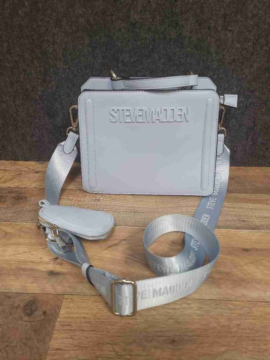 Steve Madden Light Blue Bmavis Structured Crossbody Bag Logo Strap and Pouch
