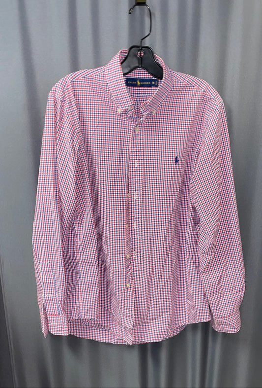 Ralph Lauren Men's Red Blue Gingham Plaid Cotton Button Down Shirt Size M