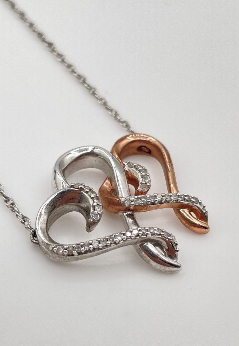 Hallmark 925 Sterling Two-Tone Diamond Accent Double-Heart Pendant Necklace 4.2g