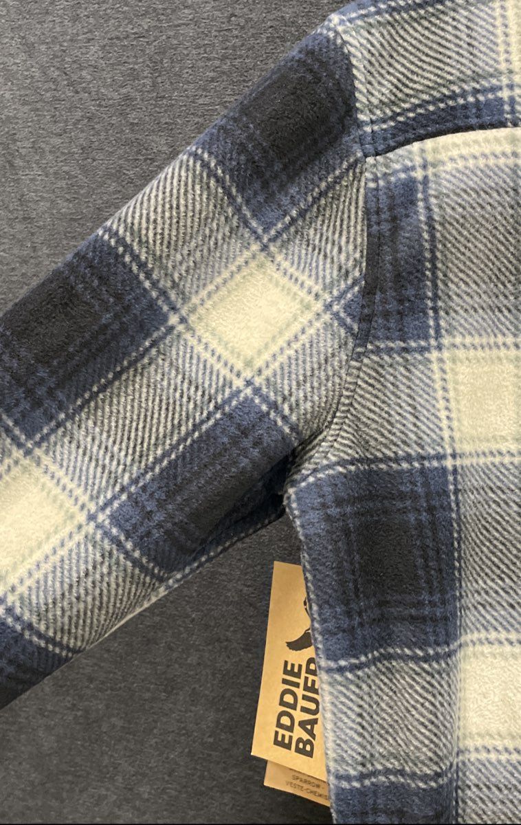 Eddie Bauer Men's Blue Cream Plaid Sherpa Lined Fleece Shirt Jacket NWT Sz M