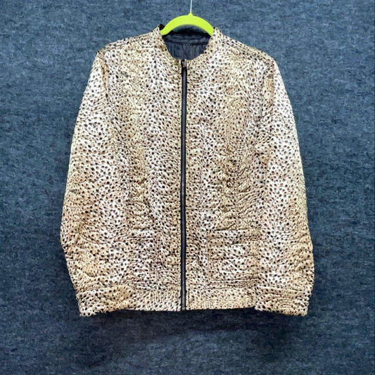 Chico's Women's Reversible Quilted Jacket Leopard Animal Print Full Zip Sz 2