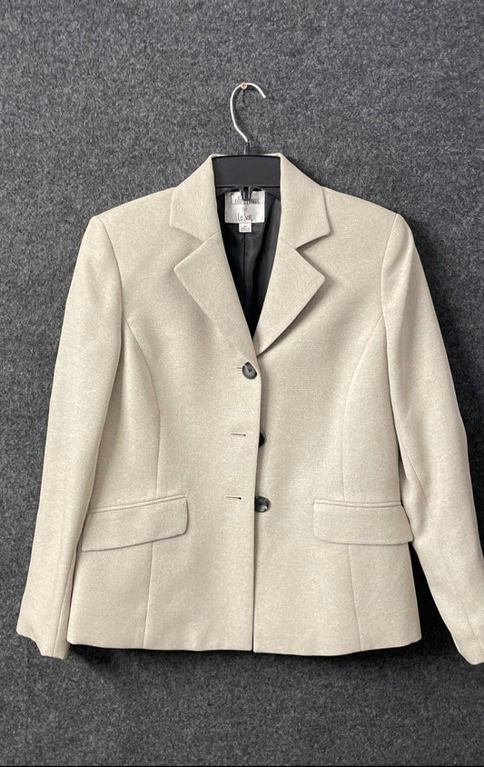 Le Suit Women's Cream Textured 3-Button Single Breasted Blazer Jacket Sz 4P