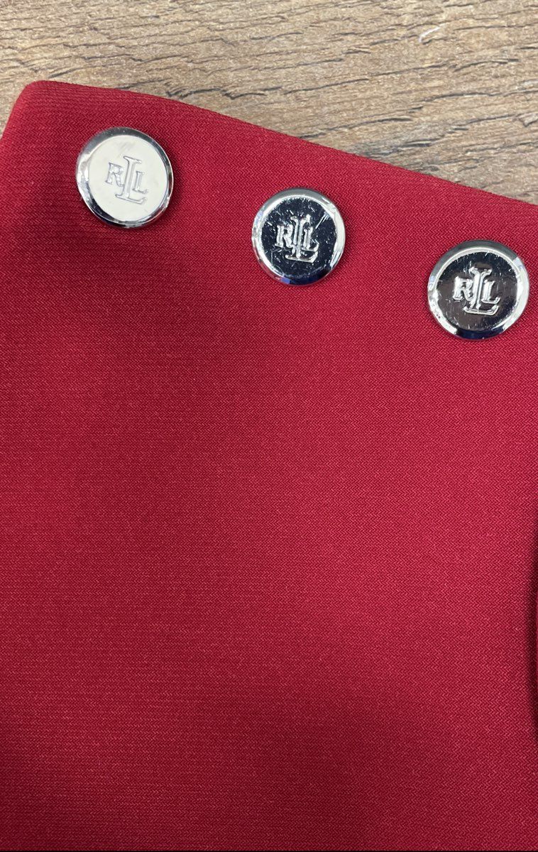 Lauren Ralph Lauren Women's Red Sheath Dress Silver Shoulder Buttons Size 2