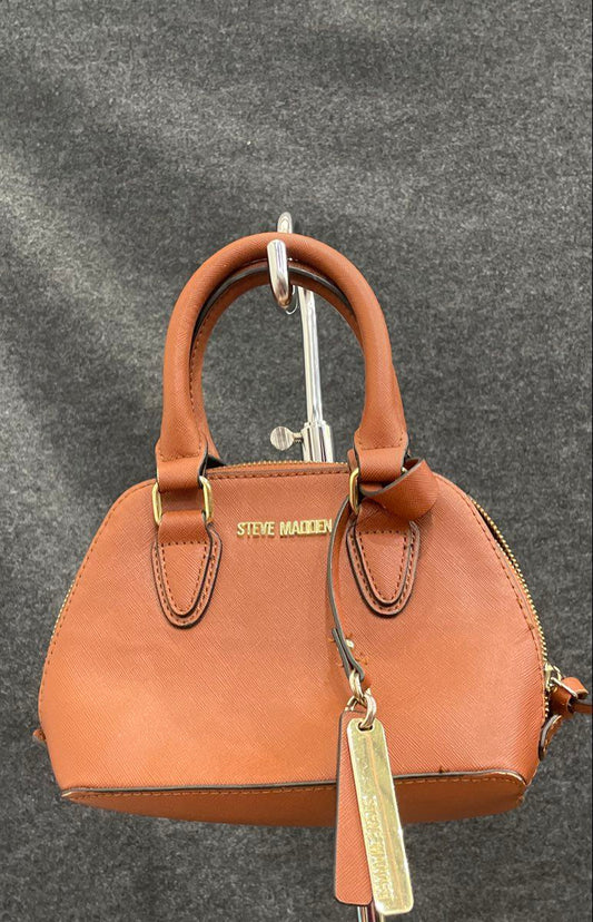 Steve Madden Brown Leather Mini Dome Satchel Handbag Gold Hardware