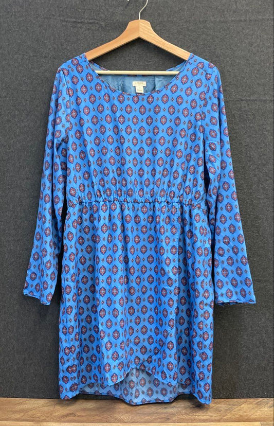 J. Crew Women's Blue Medallion Print Long Sleeve Faux Wrap Lined Dress Size 14