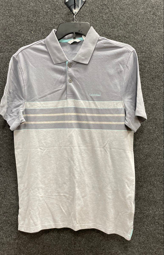 Calvin Klein Men's Gray Striped Short Sleeve Stretch Cotton Polo Shirt Size S