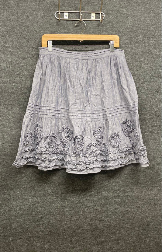 Studio West Apparel Women's Blue Cotton Tiered Ruffle Pintuck Skirt Size L