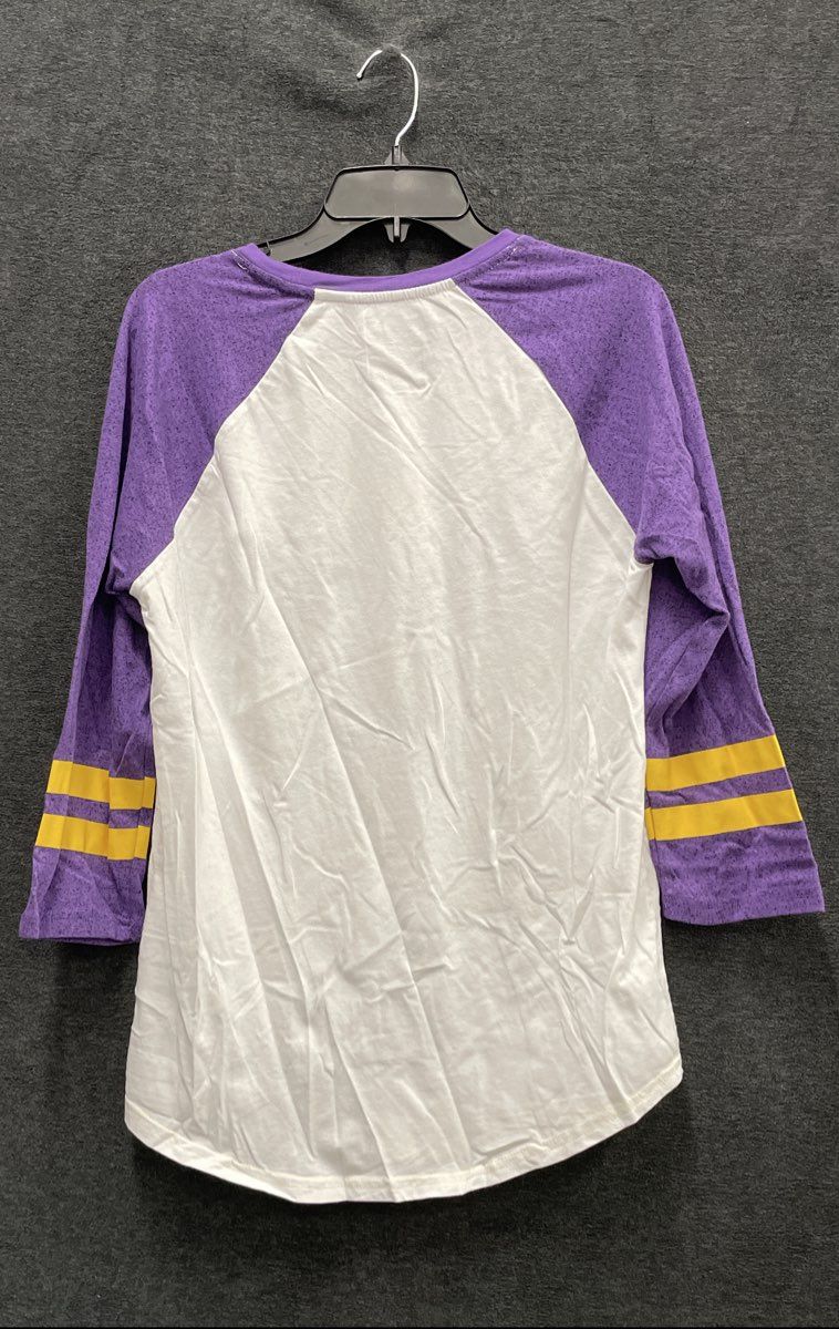 Minnesota Vikings NFL Team Apparel Raglan 3/4 Sleeve Shirt Purple White Sz M