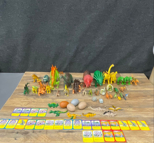 Large Lot Plastic Dinosaur Figures Toys & Cards Mixed Vintage Collection
