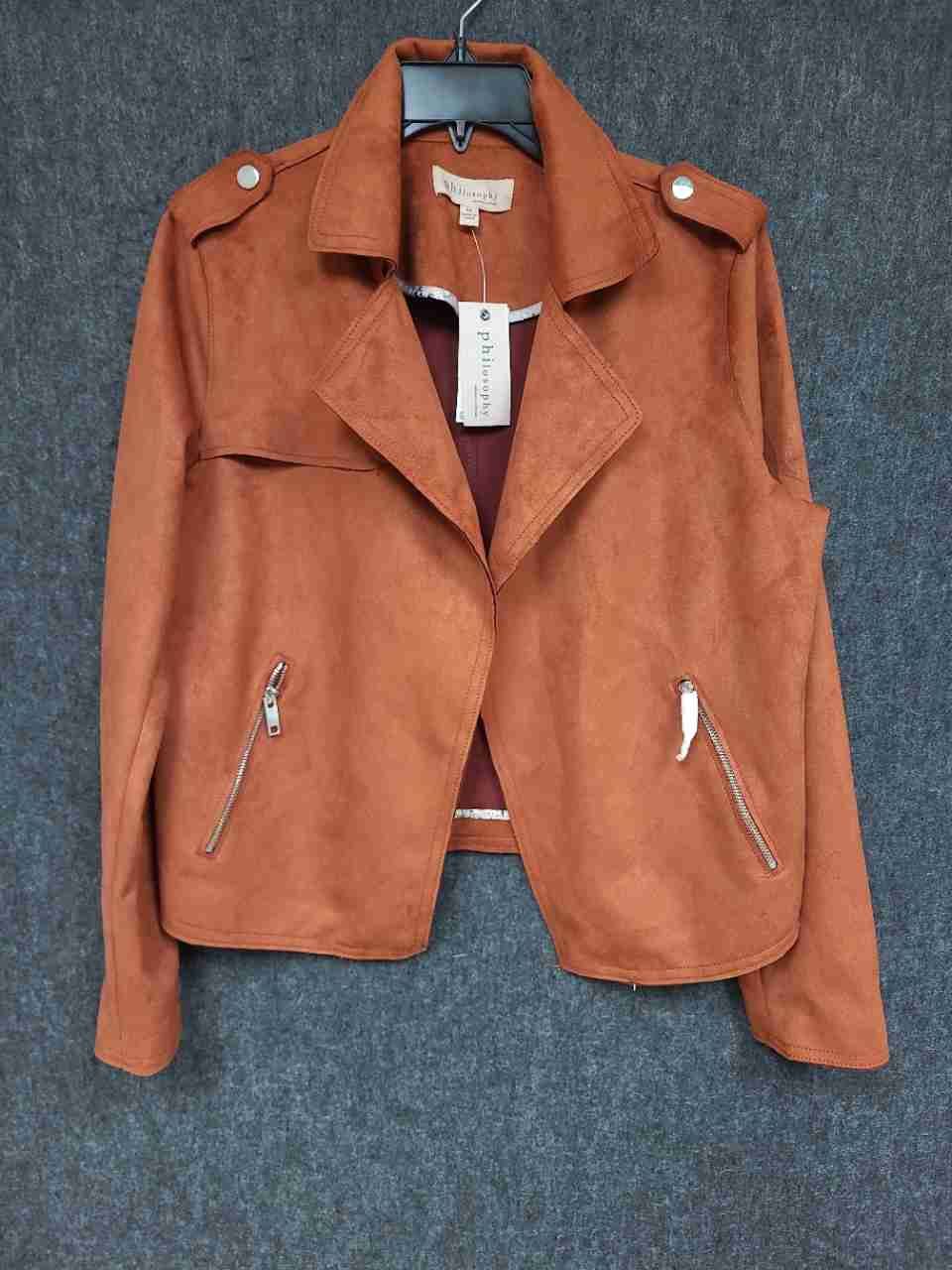 Philosophy Republic Clothing Women's Rust Faux Leather Moto Jacket Sz M NWT