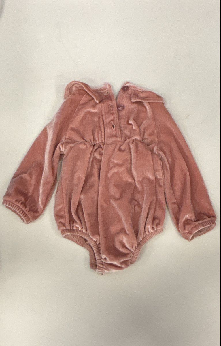 Nicole Miller New York Baby Girls Pink Velvet Ruffle Romper Sz 0/3M