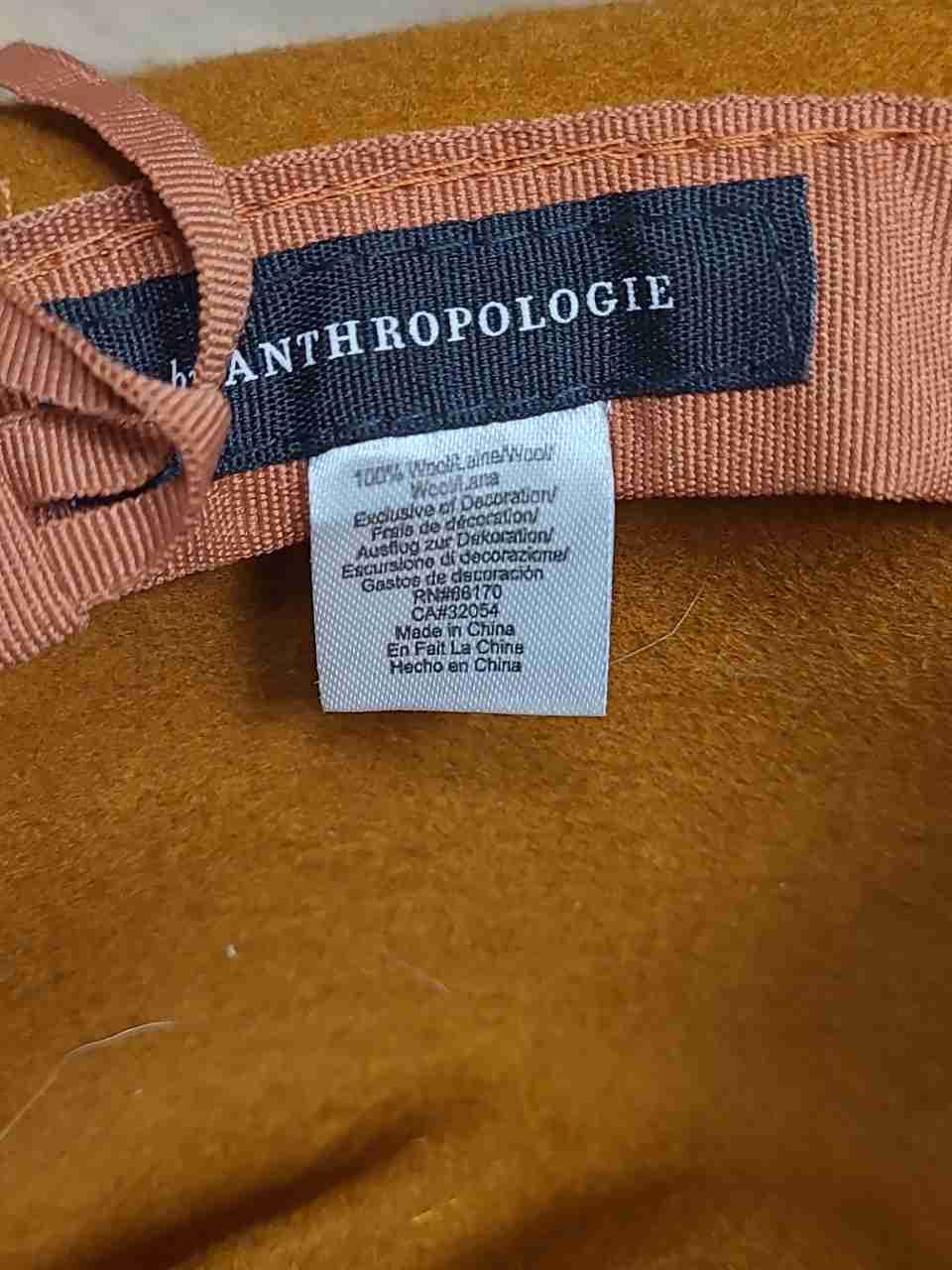 Anthropologie Women's Mustard Yellow Wide Brim 100% Wool Studded Hat One Size