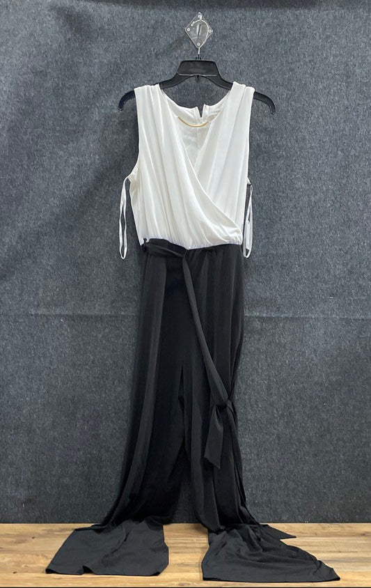 Calvin Klein Women's Black White Colorblock Belted Jumpsuit Size 14 NWT