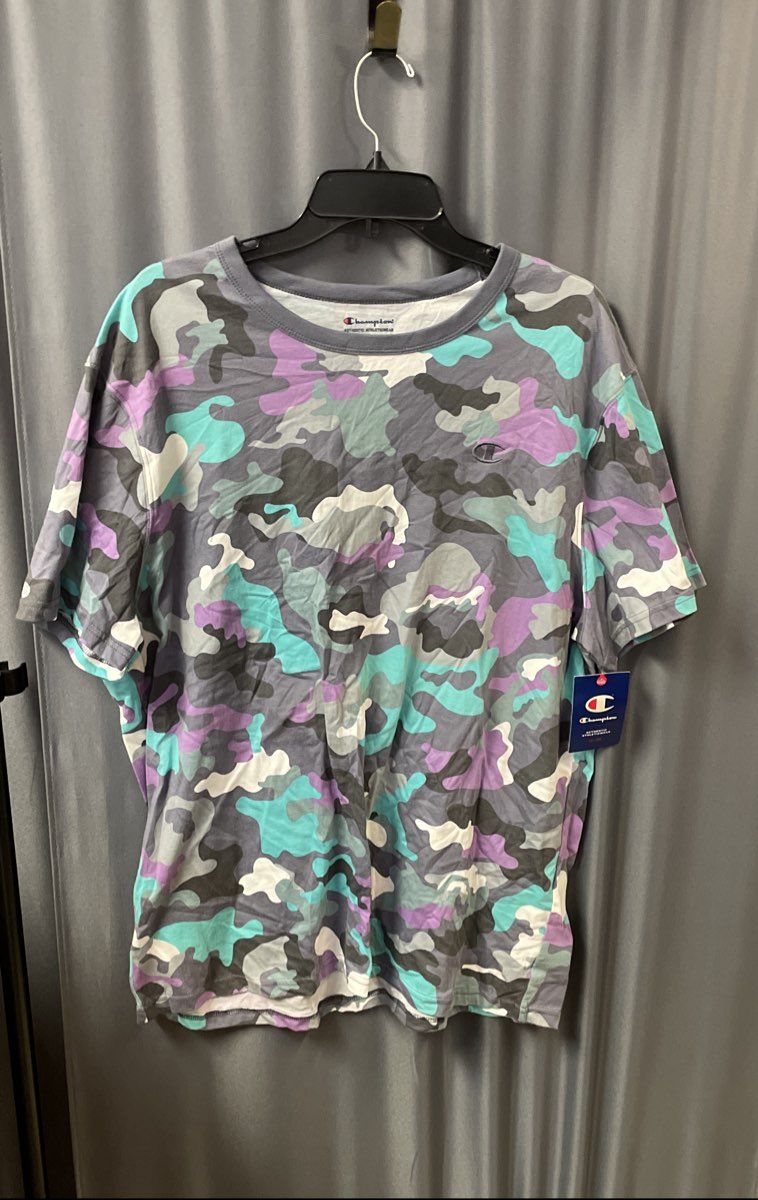 Champion Men's Purple Blue Camo Short Sleeve Cotton T-Shirt NWT Sz XL