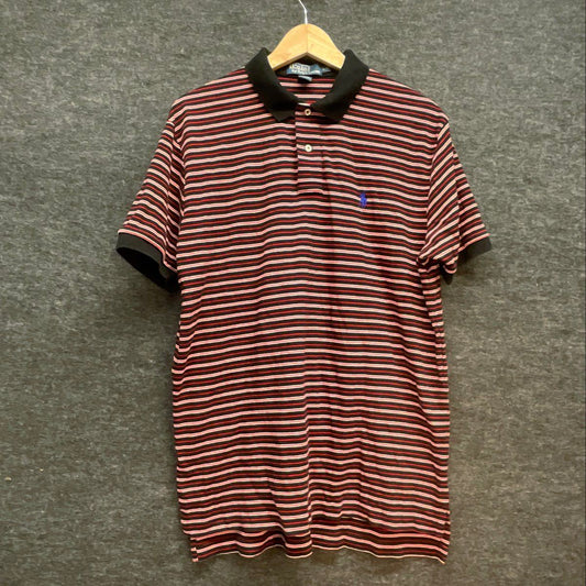 Polo Ralph Lauren Men's Black Red White Striped Short Sleeve Polo Shirt Sz L