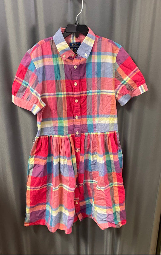 Polo Ralph Lauren Girls Plaid Dress Multicolor Short Sleeve Button Up Sz 16