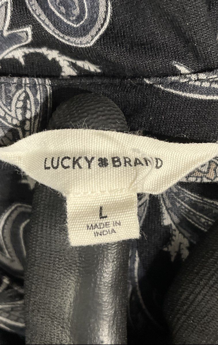 Lucky Brand Women's Black Floral Long Sleeve High Low Henley Blouse Top Size L