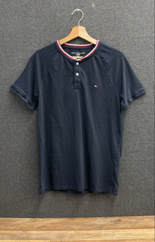 Tommy Hilfiger Men's Navy Blue Raglan Short Sleeve Henley Shirt Cotton Sz S