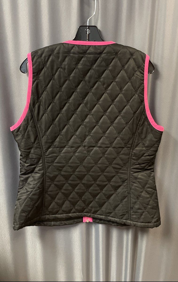 Lilly Pulitzer Women's Black Quilted Vest Pink Corduroy Trim Palm Tree Sz M