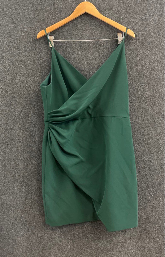 Gianni Bini Women's Green Wrap Front Pleated Cocktail Dress Sz 12