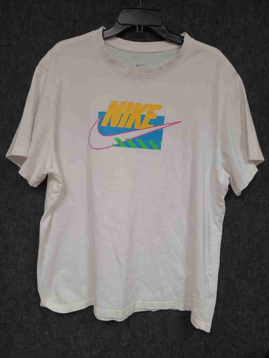 Nike Men's Graphic T-Shirt White Colorful Logo Swoosh Box Graphic Sz XXL