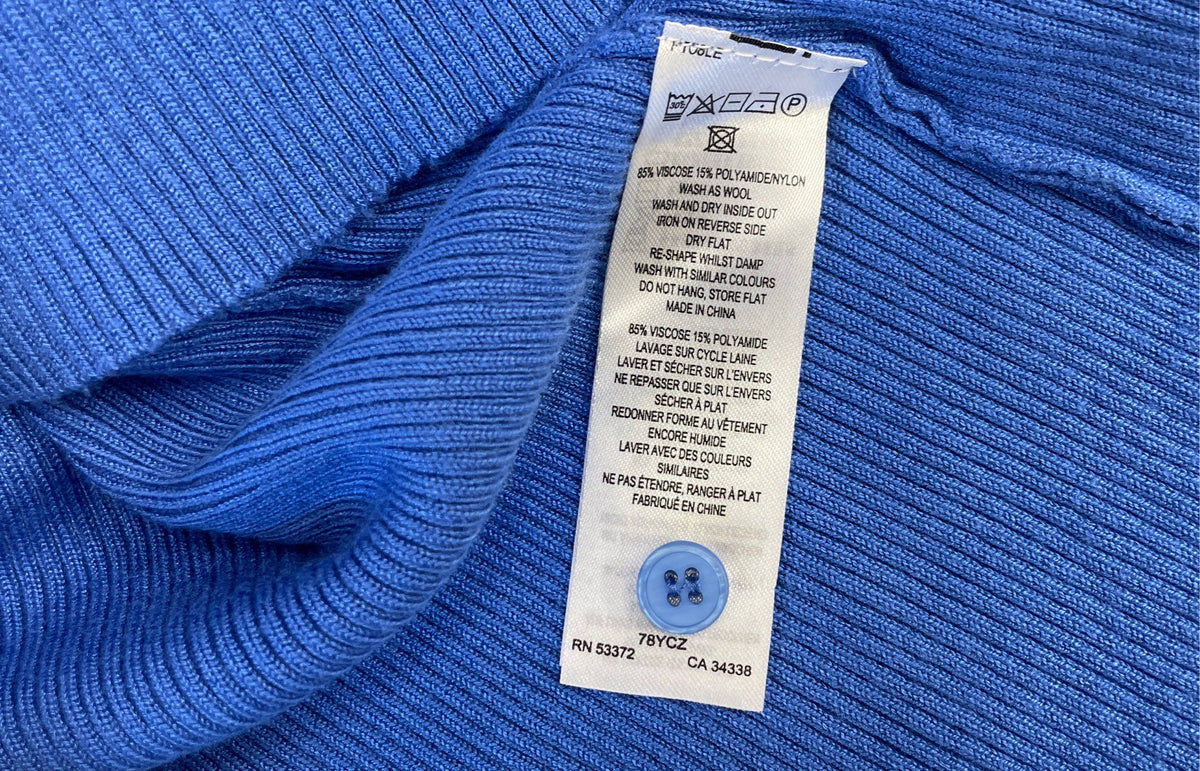 French Connection Women's Blue Ribbed Knit Polo Collar Sweater Cardigan Sz L