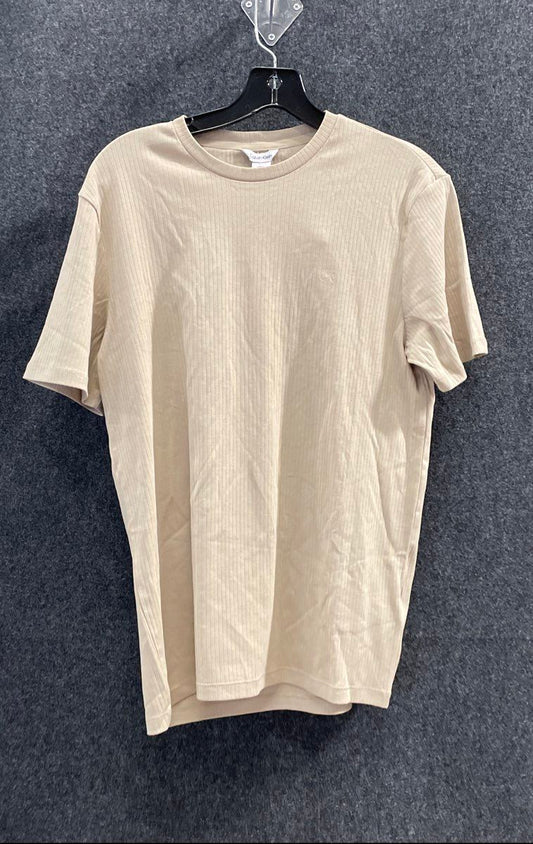 Calvin Klein Men's Beige Ribbed Crewneck T-Shirt White Pepper Sz S NWT