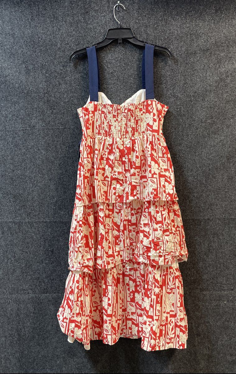 B. Right Women's Abstract Aura Dress Red White Tiered Cotton NWT Size L
