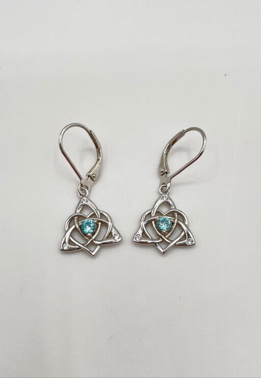 925 Sterling Silver Blue & Clear CZ Accent Celtic Trinity Knot Earrings 3.2g