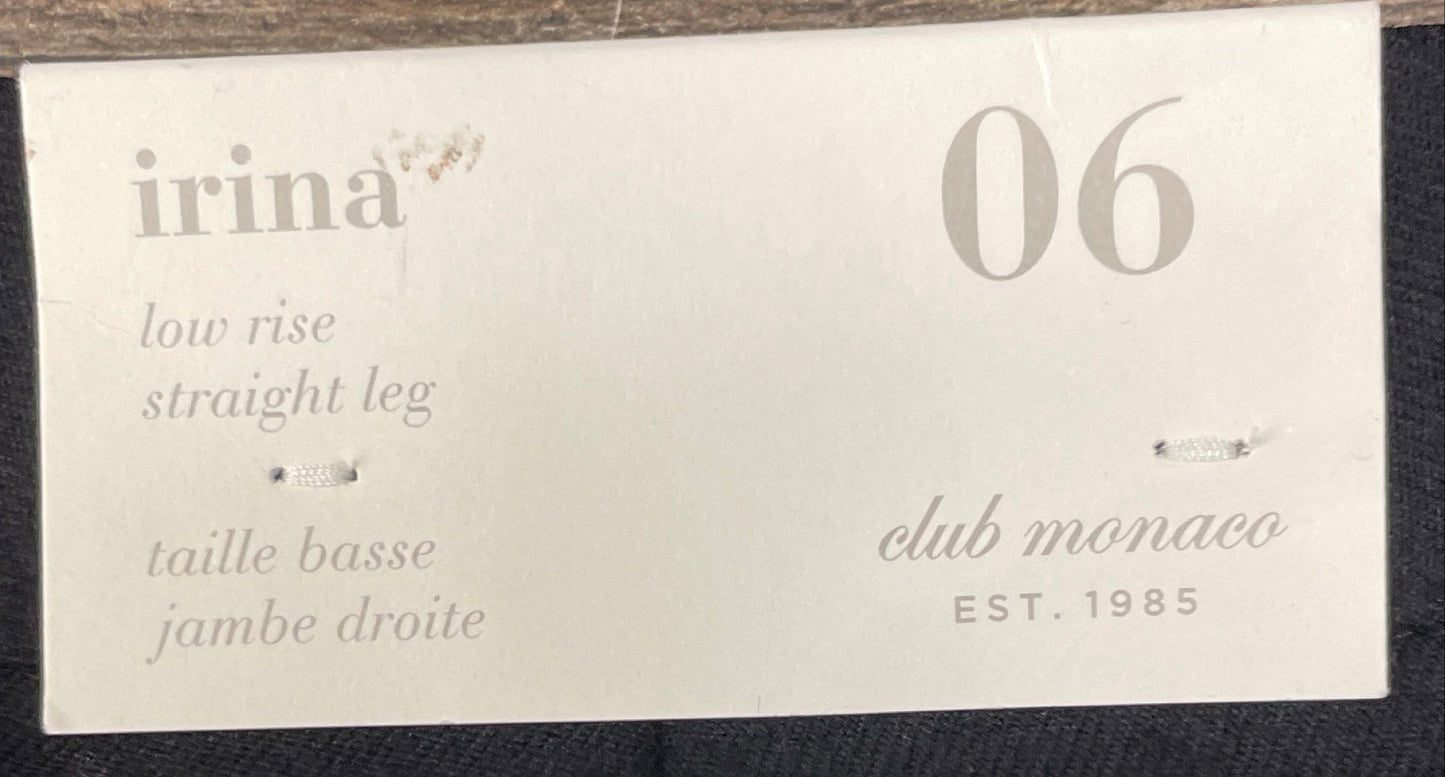 Club Monaco Women's Irina Black Low Rise Straight Leg Leather Trim Pants NWT 6