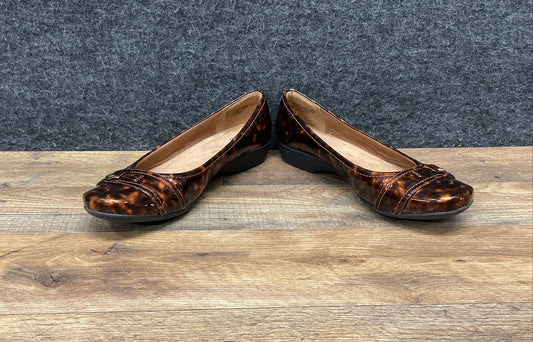 Clarks Collection Brown Tortoiseshell Patent Ballet Flats Women's Size 7.5 M