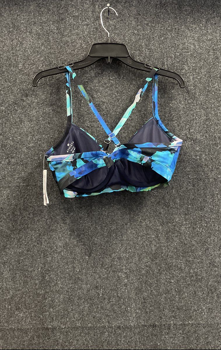 Athleta Women's Blue Mystique Twister Bikini Top Floral UPF 50+ NWT Sz 40 B/C