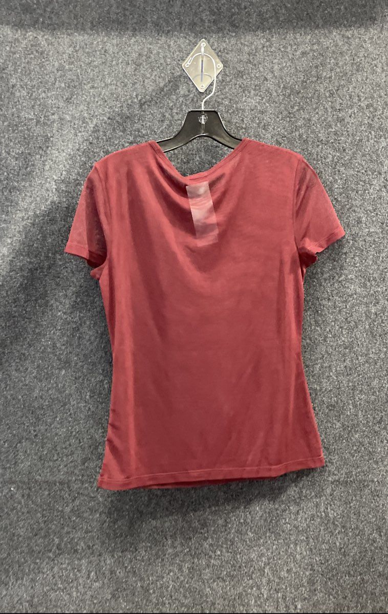 Marella Women's Savana Blouse Red Sheer Mesh Jersey Short Sleeve Sz L NWT
