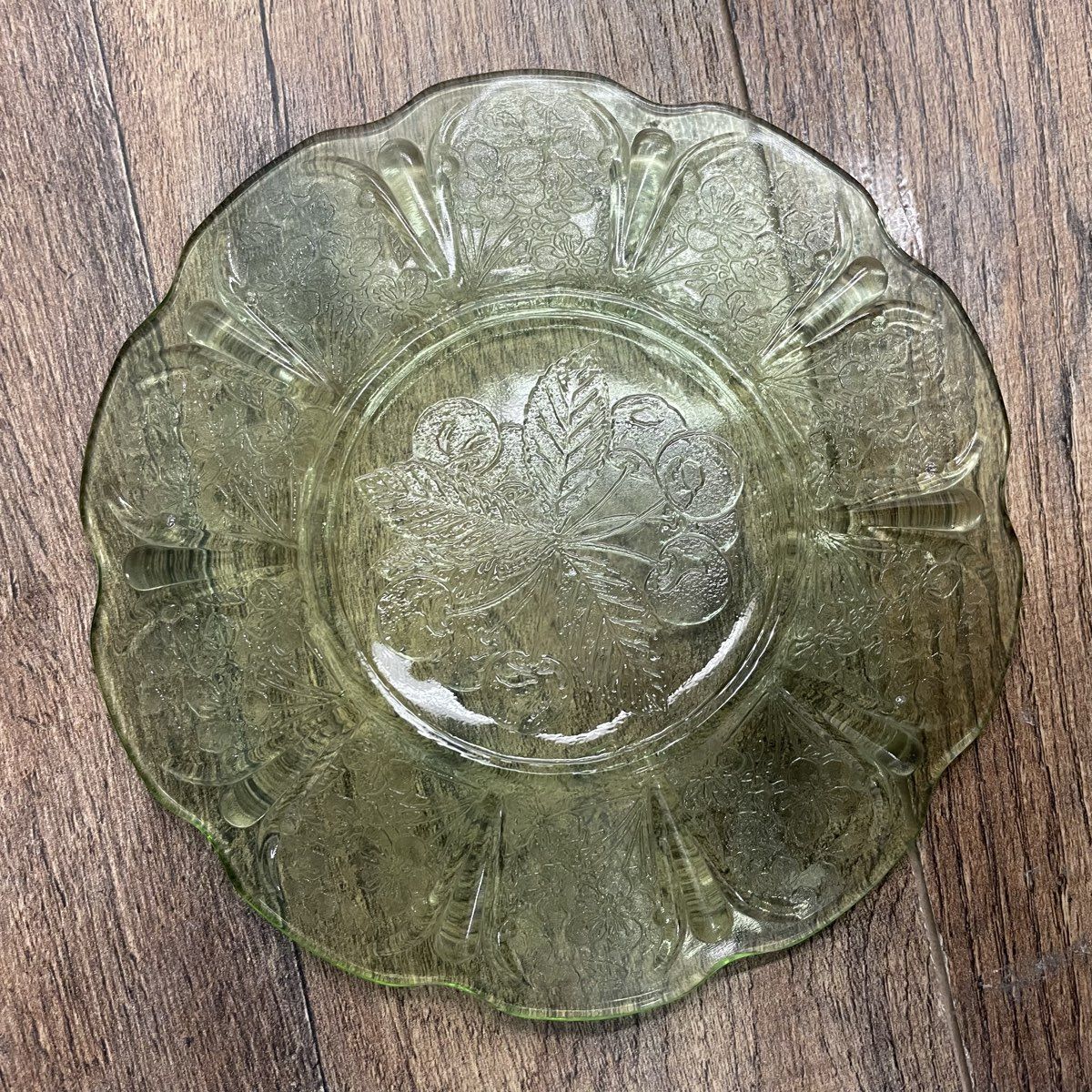 Set of 3 Green Depression Glass Plates