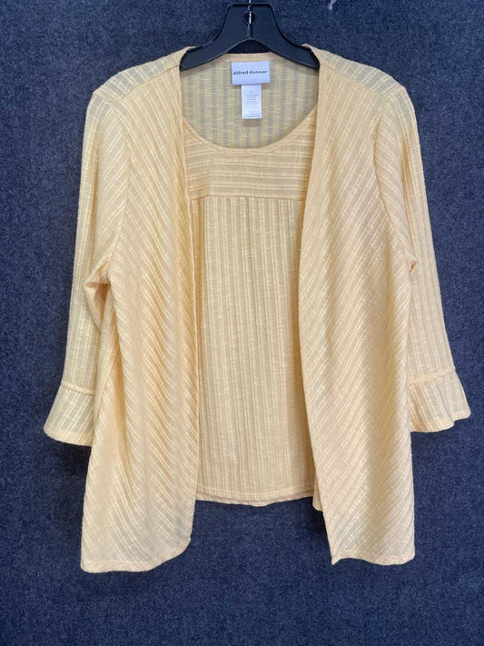 Alfred Dunner Women's Yellow Ribbed Textured Twin Set Cardigan Shell Shirt Sz S