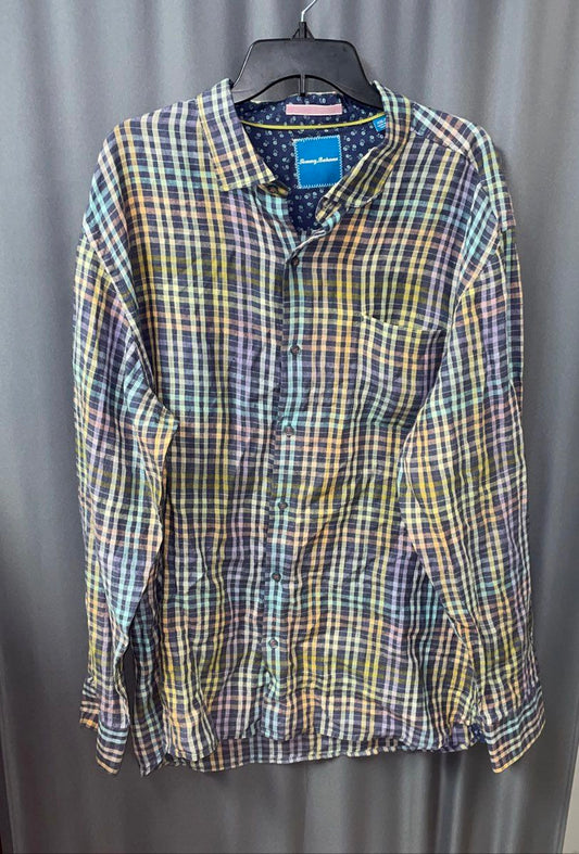 Tommy Bahama Men's Multicolor Plaid Linen Button Up Shirt Long Sleeve XXL