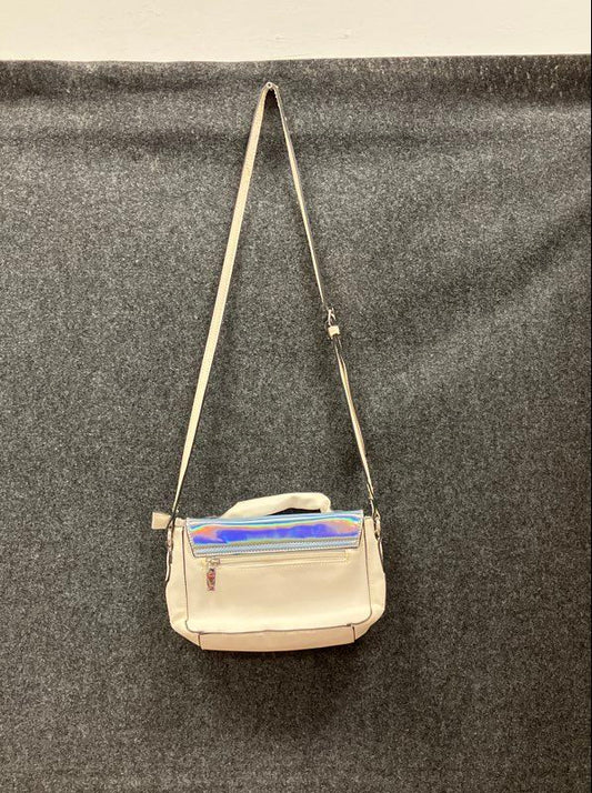 White Holographic Iridescent Crossbody Bag Faux Leather Silver Hardware Small