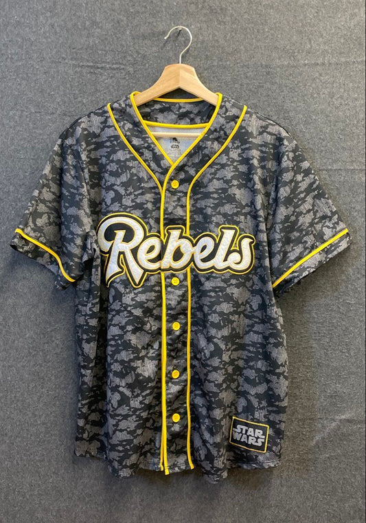 Disney Star Wars Rebels Men's Baseball Jersey Gray Camo Number 77 Sz M