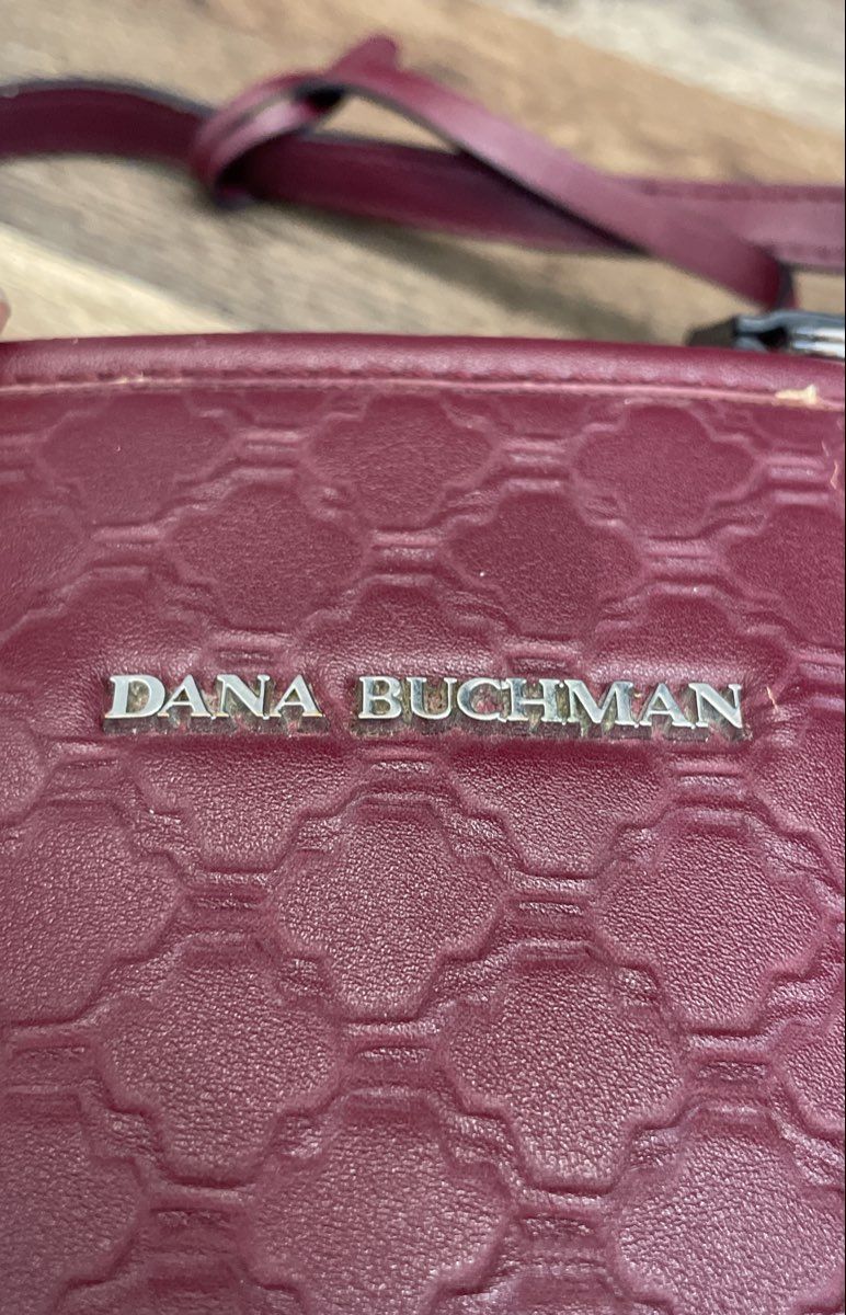 Dana Buchman Red Leather Embossed Lattice Tote Bag Silver Hardware