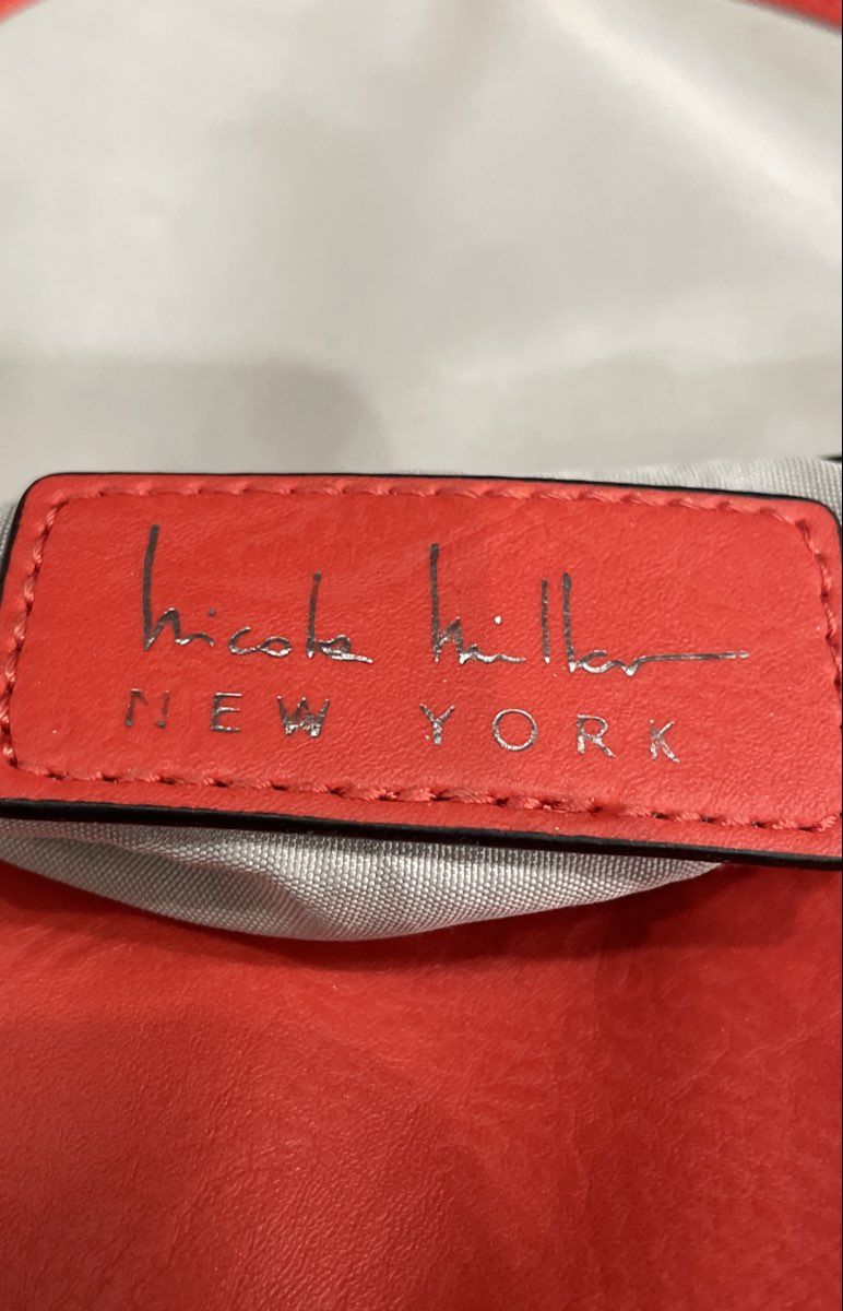 Nicole Miller Red Leather Fold-Over Flap Crossbody Bag Silver Hardware