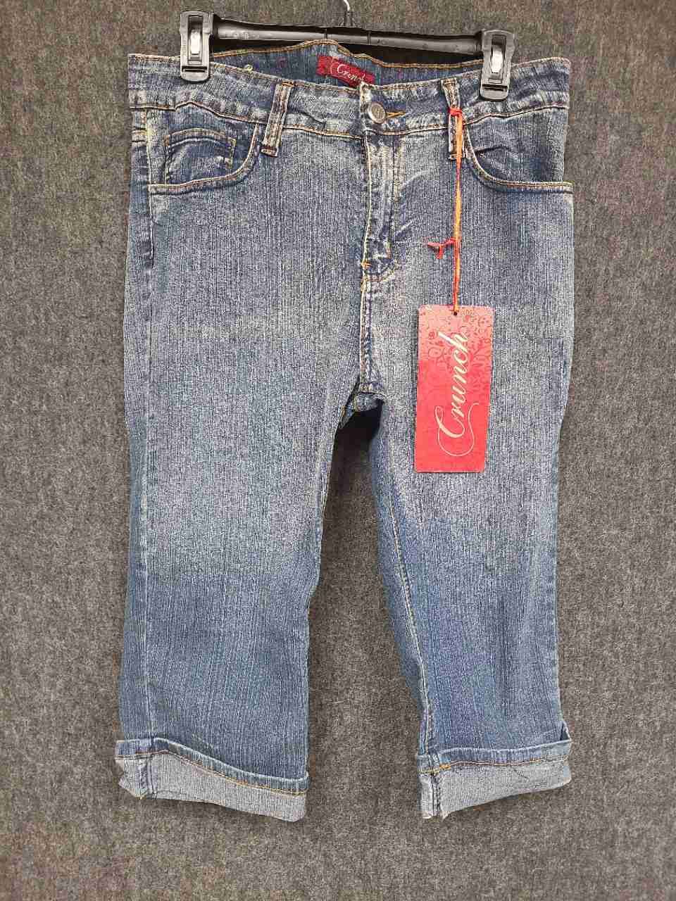 Crunch Women's Vintage Y2K Blue Denim Capri Cropped Jeans Cuffed Sz 16 NWT