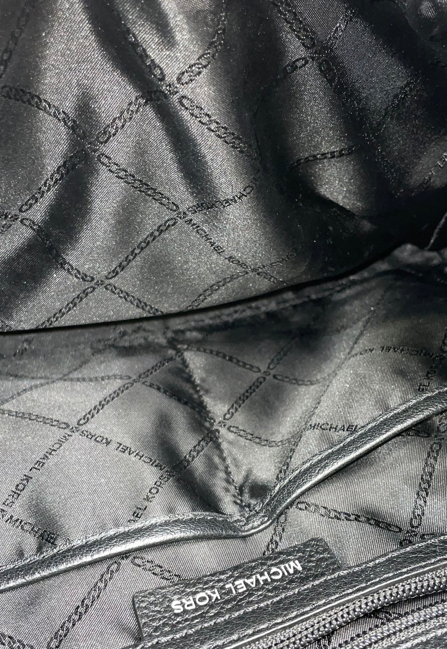 Michael Kors Black Pebbled Leather Large Shoulder Bag Tote Silver Hardware