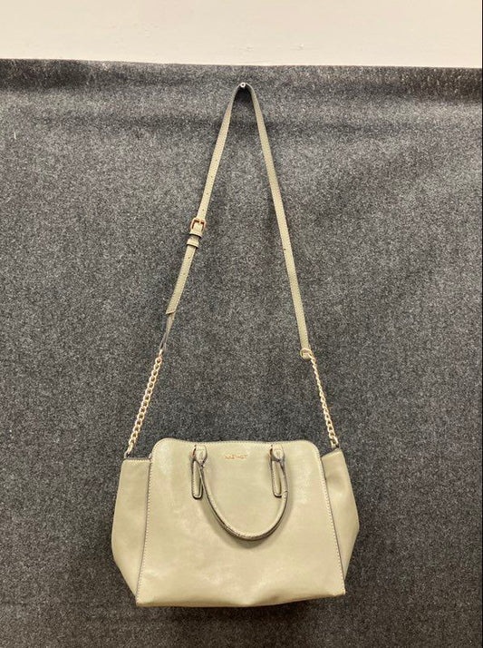 Nine West Sage Green Pebbled Faux Leather Satchel Shoulder Bag Gold Chain
