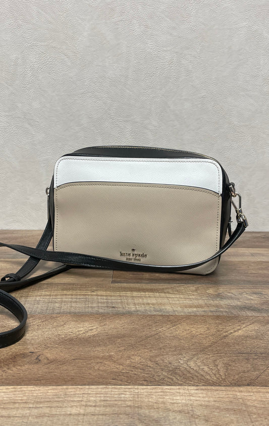 Kate Spade Black White Beige Colorblock Saffiano Leather Camera Crossbody Bag