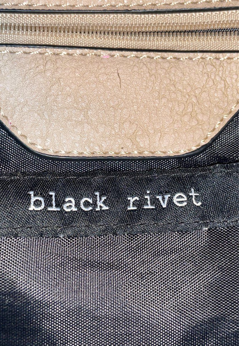 Black Rivet Black Tan Two Tone Pebbled Large Shoulder Tote Bag Braided Gold