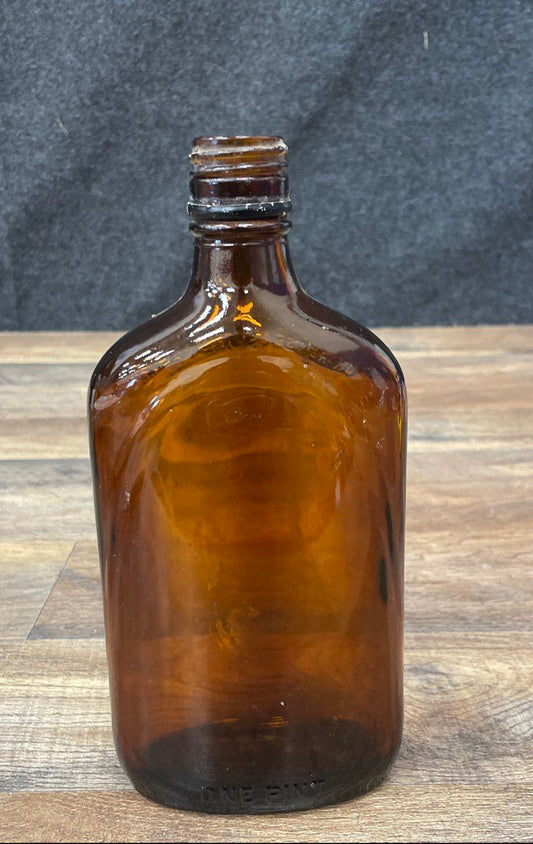 Vintage 1954 Owens-Illinois Whiskey Flask Amber Glass Bottle Federal Law Pint