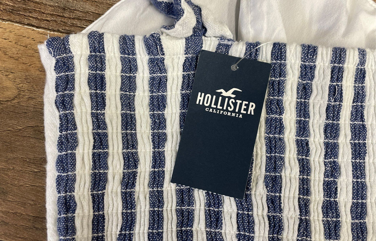 Hollister Women's Blue White Striped Cotton Linen Romper Sz M NWT