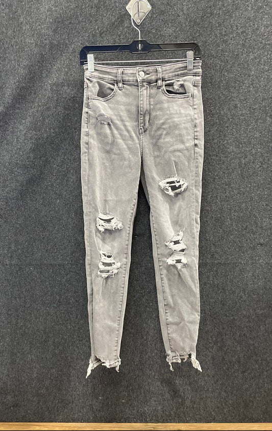 American Eagle Women's Grey Next Level Stretch Distressed Raw Hem Jeans Sz 6S