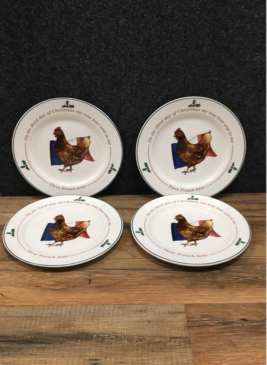 Tuxton Twelve Days of Christmas Three French Hens Plates Set of 4 2013